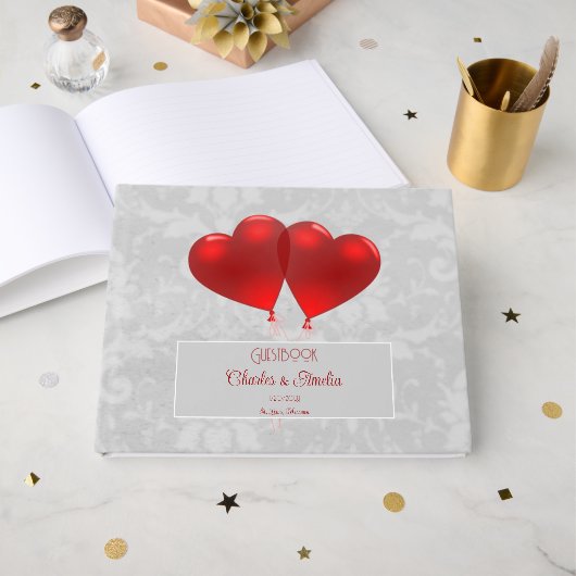赤いハートバルーン結婚ズゲストブック ゲストブック (正面見開き)