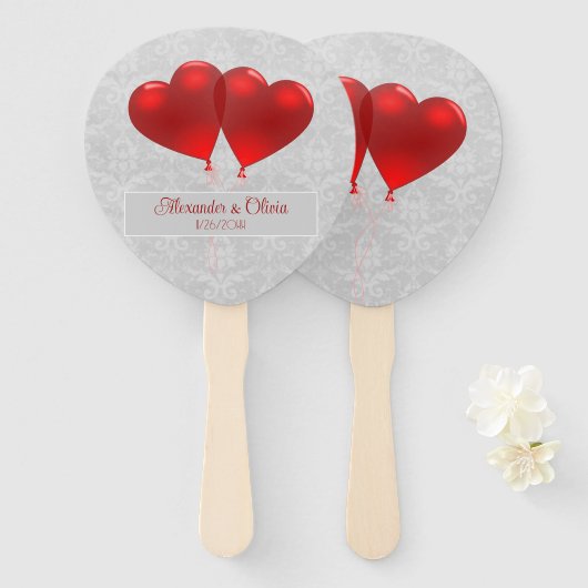 赤いハートバルーン結婚式の引き出物ハンドファン ハンドファン (正面&裏面)