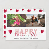 赤いハートバレンタインの台本の家族の写真 シーズンカード (正面/裏面)