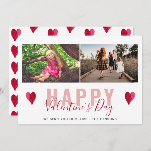 赤いハートバレンタインの台本の家族の写真 シーズンカード (正面/裏面)