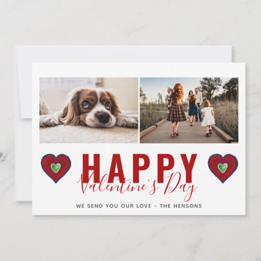 赤いハートバレンタインの台本の家族の写真 シーズンカード (正面)