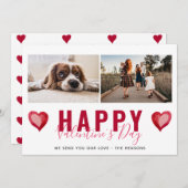 赤いハートバレンタインの台本ファミリー写真ホリ シーズンカード (正面/裏面)