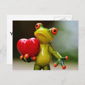 赤いハートバレンタイングリーンカエル シーズンポストカード (正面/裏面)