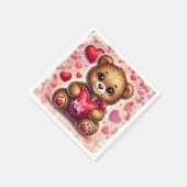 赤いハートバレンタインテディベアバースデーパーティー スタンダードカクテルナプキン (角)