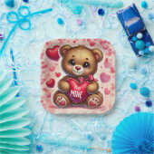 赤いハートバレンタインテディベアバースデーパーティー ペーパープレート (パーティー)