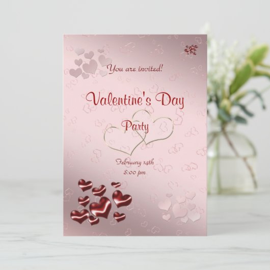 赤いハートバレンタインデイパーティの招待状 招待状 (スタンド正面)