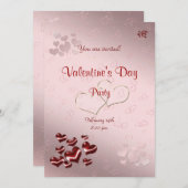 赤いハートバレンタインデイパーティの招待状 招待状 (正面/裏面)