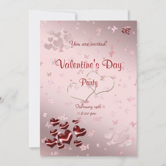 赤いハートバレンタインデイパーティの招待状 招待状 (正面)