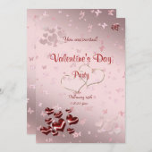 赤いハートバレンタインデイパーティの招待状 招待状 (正面/裏面)