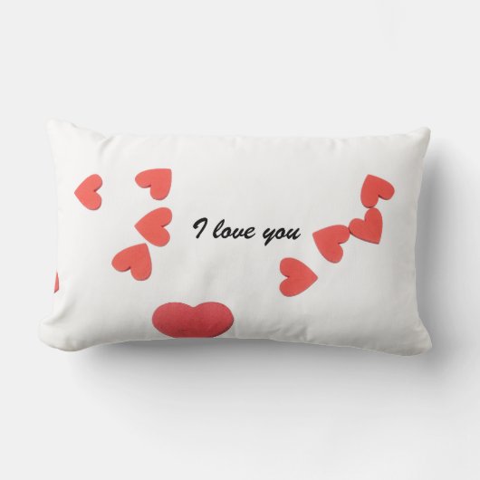 赤いハートバレンタインデーの愛のための私はあなたを愛する ランバークッション (正面)