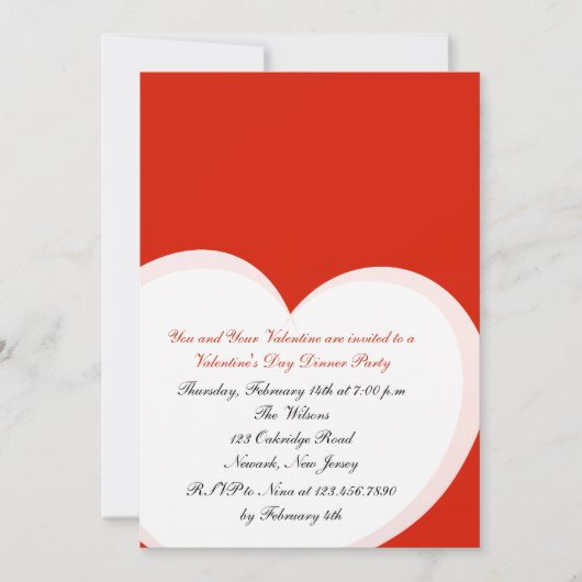 赤いハートバレンタインデーパーティの招待状 招待状 (正面)