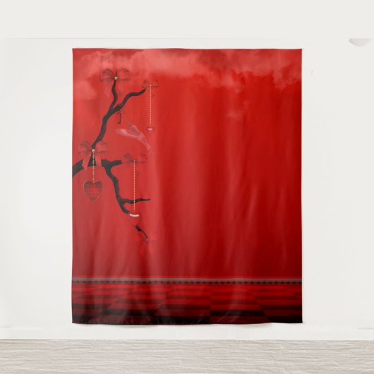赤いハートバレンタインデー写真BackdropTapestry タペストリー (正面)