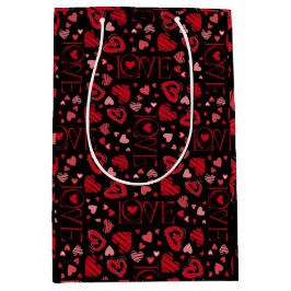 赤いハートバレンタインデー愛 ミディアムペーパーバッグ