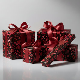 赤いハートバレンタインデー愛 ラッピングペーパー