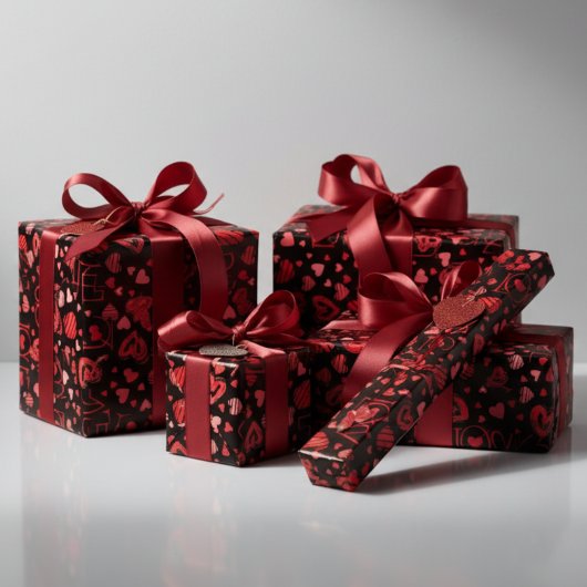 赤いハートバレンタインデー愛 ラッピングペーパー