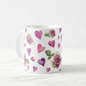 赤いハートバレンタインデー水彩バラ コーヒーマグカップ (正面左)