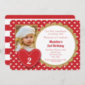 赤いハートバレンタインデー誕生日招待状 招待状 (正面/裏面)