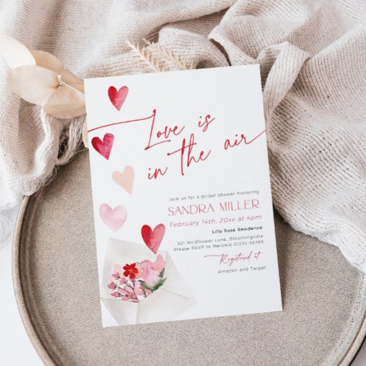 赤いハートバレンタインブライダルシャワーラブインザエア 招待状