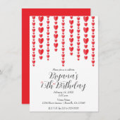 赤いハートバレンタイン誕生日パーティー 招待状 (正面/裏面)