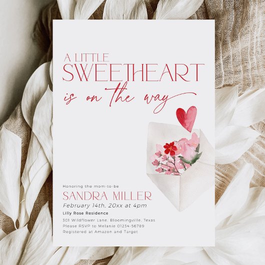 赤いハートバレンタイン赤ちゃんシャワーラブポスト 招待状