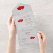 赤いハートバ結婚ルーズ オールインワン招待状 (貼ってはがせる)