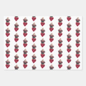 赤いハートパグドッグラバーヴァレンティーンズギフト ラッピングペーパーシート (正面3)