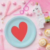 赤いハートパステルブルーバレンタインデー ペーパープレート (パーティー)