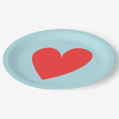 赤いハートパステルブルーバレンタインデー ペーパープレート (アングル)