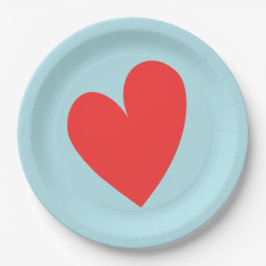 赤いハートパステルブルーバレンタインデー ペーパープレート