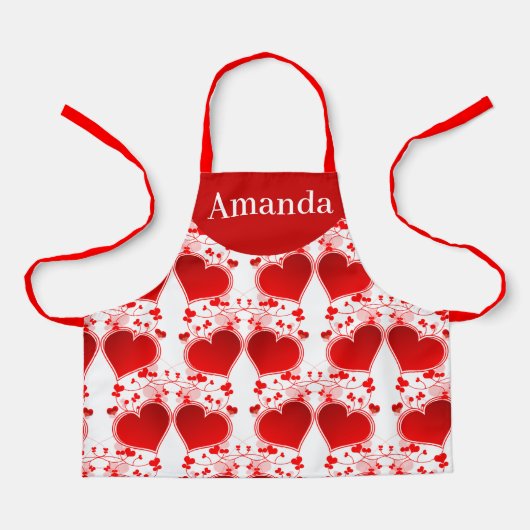 赤いハートパタパーソナライズされたーンバレンタインデー エプロン (正面)