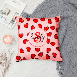 赤いハートパタースタイリッシュン(赤面ピンクのモノグラーム) クッション