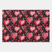 赤いハートパターンスケッチバレンタインデー ラッピングペーパーシート (正面)