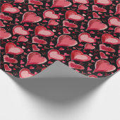 赤いハートパターンスケッチブラックバレンタインデー ラッピングペーパー (角)