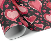 赤いハートパターンスケッチブラックバレンタインデー ラッピングペーパー (ロールコーナー)