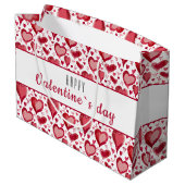 赤いハートパターンハッピーバレンタインデー ラージペーパーバッグ (裏面アングル)