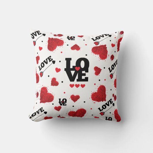 赤いハートパターンバレンタインデー クッション (正面)