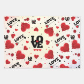 赤いハートパターンバレンタインデー ラッピングペーパーシート (正面3)