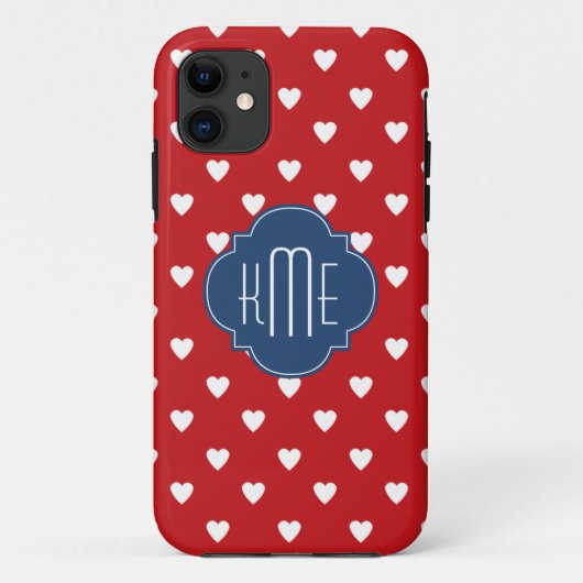 赤いハートパターンブルークローバーモノグラム Case-Mate iPhoneケース (裏面)