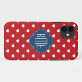 赤いハートパターンブルークローバーモノグラム Case-Mate iPhoneケース (裏面(横))