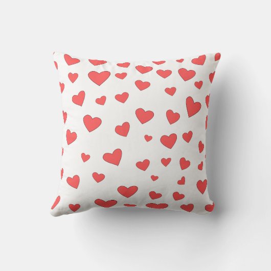 赤いハートパターン付き名前をカスタムする クッション (裏面)