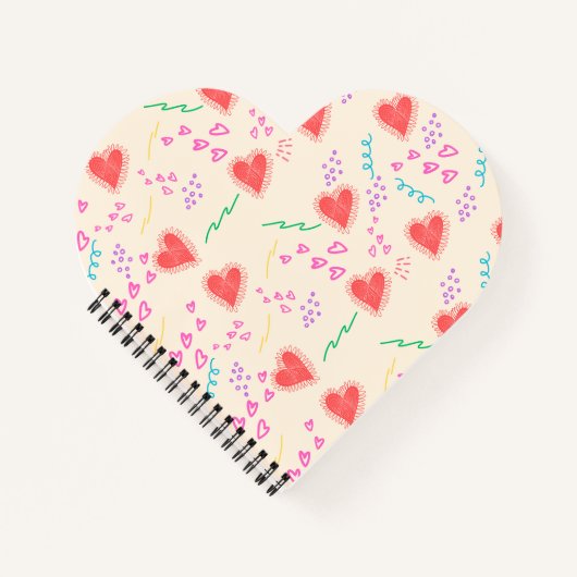 赤いハートパターン緩和曲線ノートブック ノートブック (正面)