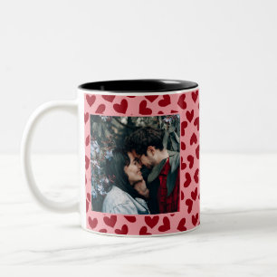 赤いハートパターン2カスタム枚の写真Mug ツートーンマグカップ