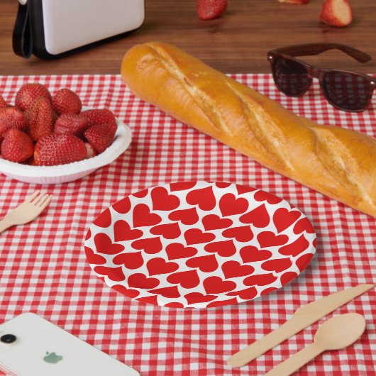 赤いハートパターン、ロマンチック、愛 ペーパープレート (ピクニック)