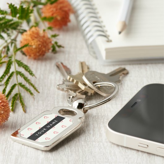 赤いハートパターン,愛,あなたの名前,パーソナライズ キーホルダー (側面)