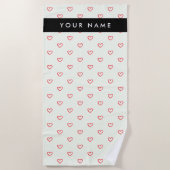 赤いハートパターン，愛，あなたの名前，パーソナライズ ビーチタオル (正面)