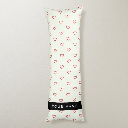 赤いハートパターン，愛，あなたの名前，パーソナライズ ボディピロー (裏面 (縦))