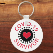 赤いハートパンデミックコロナウイルスCovid-19生存者 キーホルダー (正面)