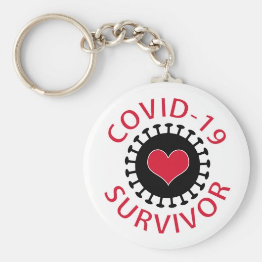 赤いハートパンデミックコロナウイルスCovid-19生存者 キーホルダー (正面)