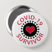 赤いハートパンデミックコロナウイルスCovid-19生存者 缶バッジ (正面&裏面)