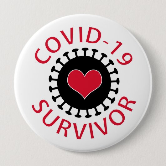赤いハートパンデミックコロナウイルスCovid-19生存者 缶バッジ (正面)